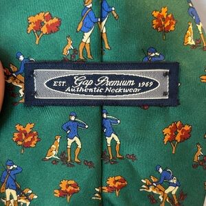 Green Gap Premium Necktie with Hunting Print tiny blemish